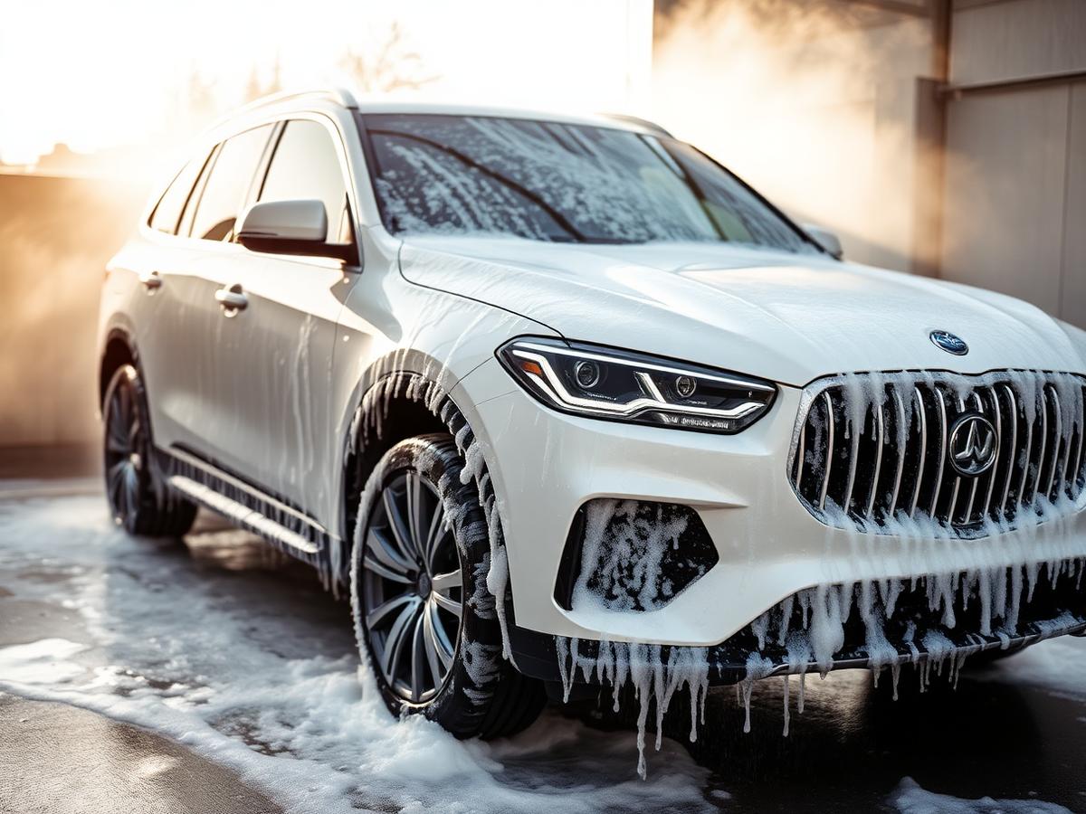 White SUV foam wash